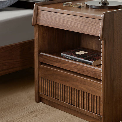 Traditional Vintage Black Walnut Grain Rectangular Nightstand With 2 Drawers For Bedroom