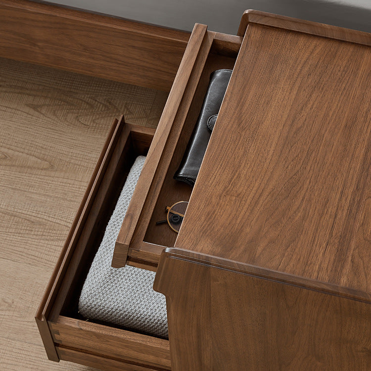 Traditional Vintage Black Walnut Grain Rectangular Nightstand With 2 Drawers For Bedroom