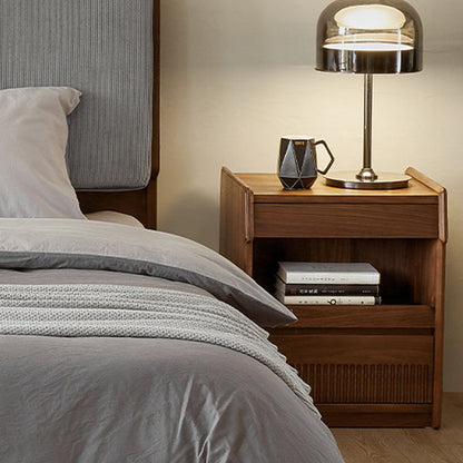 Traditional Vintage Black Walnut Grain Rectangular Nightstand With 2 Drawers For Bedroom