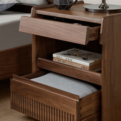 Traditional Vintage Black Walnut Grain Rectangular Nightstand With 2 Drawers For Bedroom