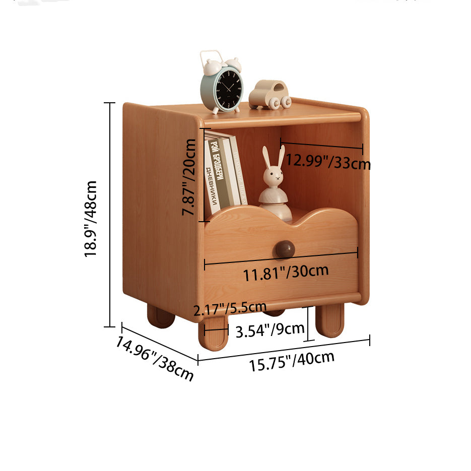 Contemporary Creative Solid Wood Cloud-Shaped Square Nightstand With 1-Drawer For Bedroom