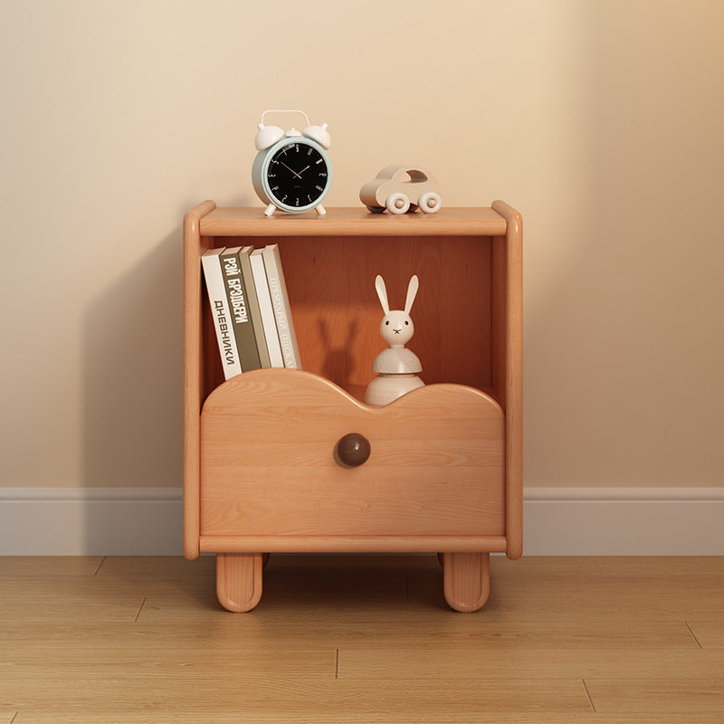 Contemporary Creative Solid Wood Cloud-Shaped Square Nightstand With 1-Drawer For Bedroom