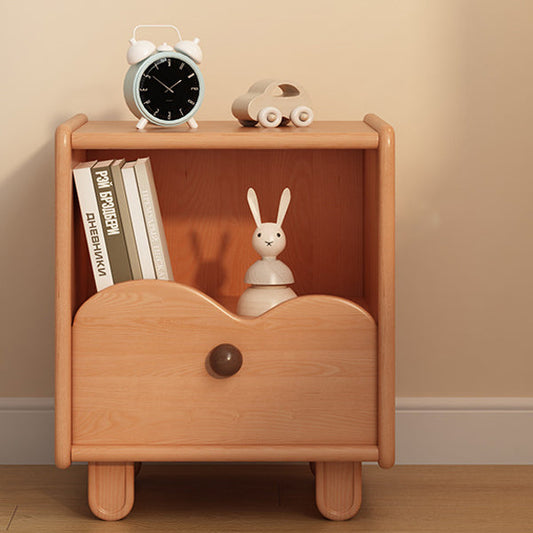 Contemporary Creative Solid Wood Cloud-Shaped Square Nightstand With 1-Drawer For Bedroom