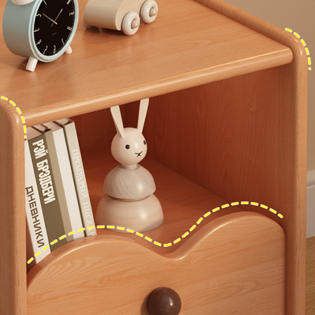 Contemporary Creative Solid Wood Cloud-Shaped Square Nightstand With 1-Drawer For Bedroom