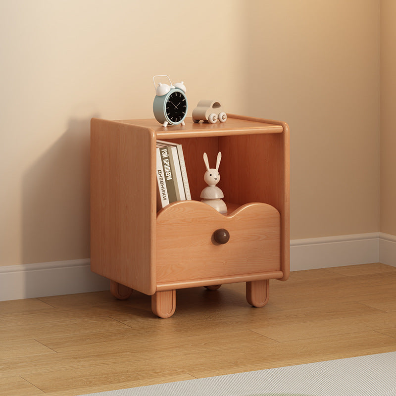 Contemporary Creative Solid Wood Cloud-Shaped Square Nightstand With 1-Drawer For Bedroom