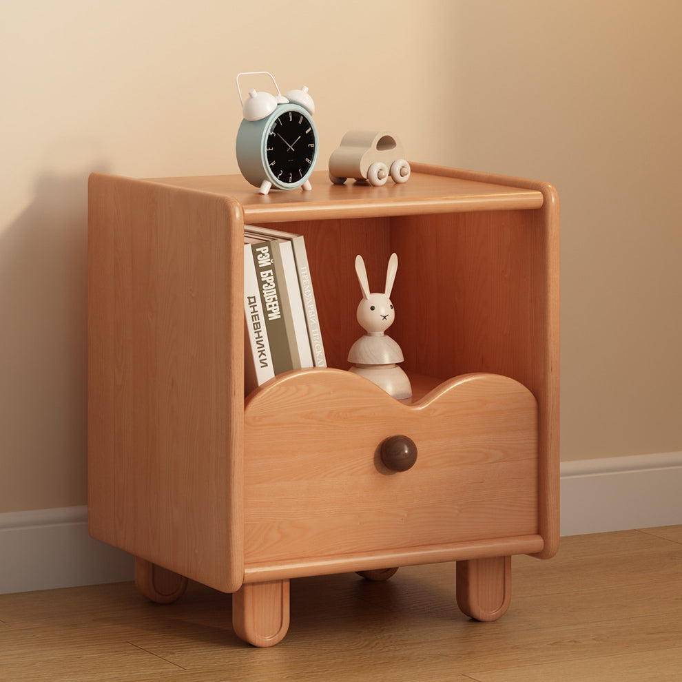 Contemporary Creative Solid Wood Cloud-Shaped Square Nightstand With 1-Drawer For Bedroom