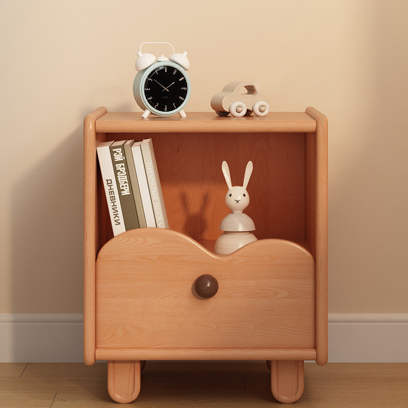 Contemporary Creative Solid Wood Cloud-Shaped Square Nightstand With 1-Drawer For Bedroom