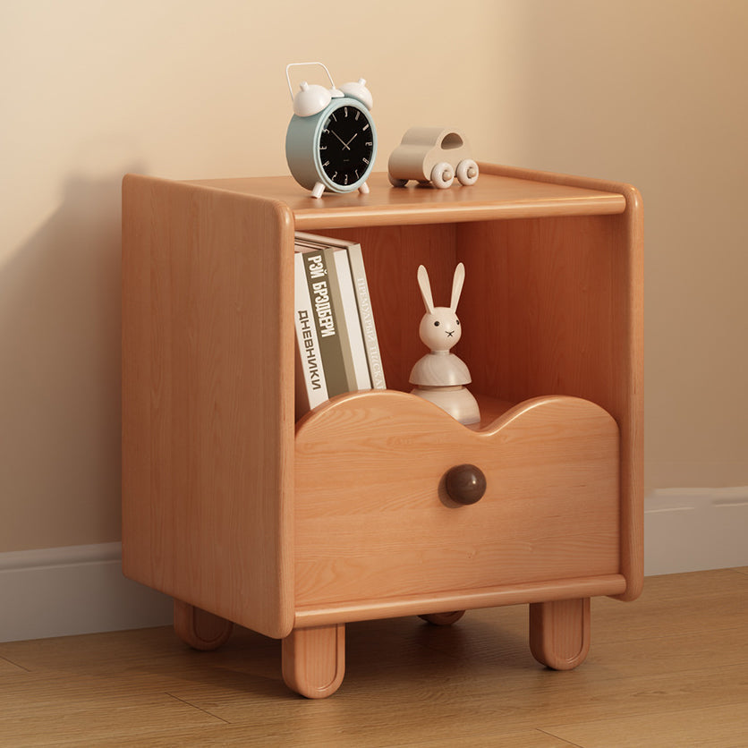 Contemporary Creative Solid Wood Cloud-Shaped Square Nightstand With 1-Drawer For Bedroom