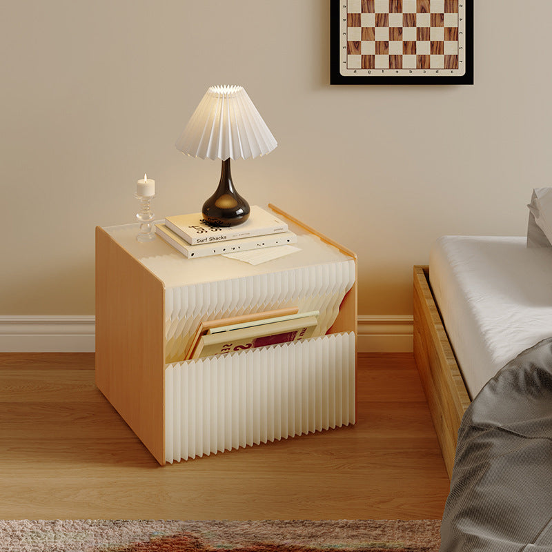 Contemporary Creative Kraft Paper Wood PS Board Rectangular Nightstand With 2 Tiers For Bedroom