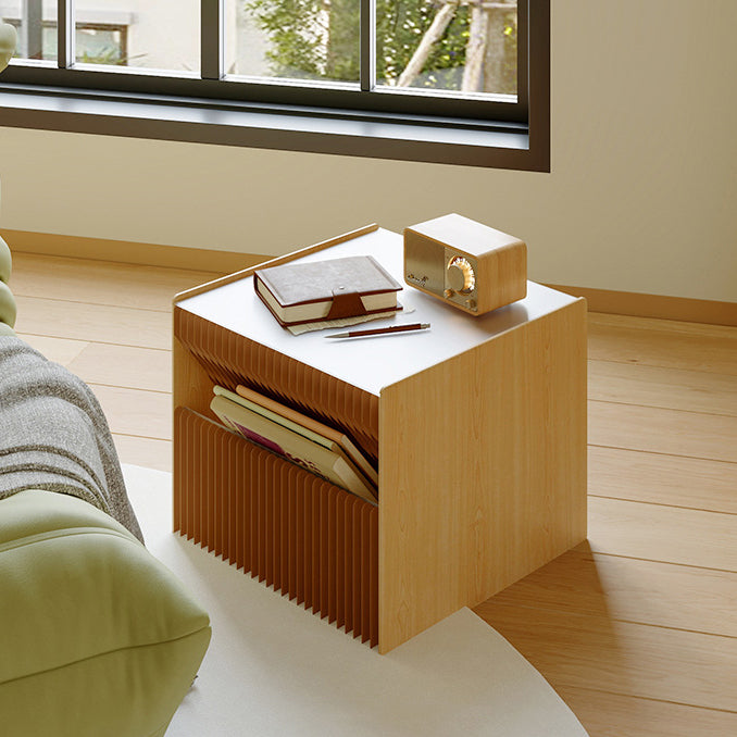 Contemporary Creative Kraft Paper Wood PS Board Rectangular Nightstand With 2 Tiers For Bedroom