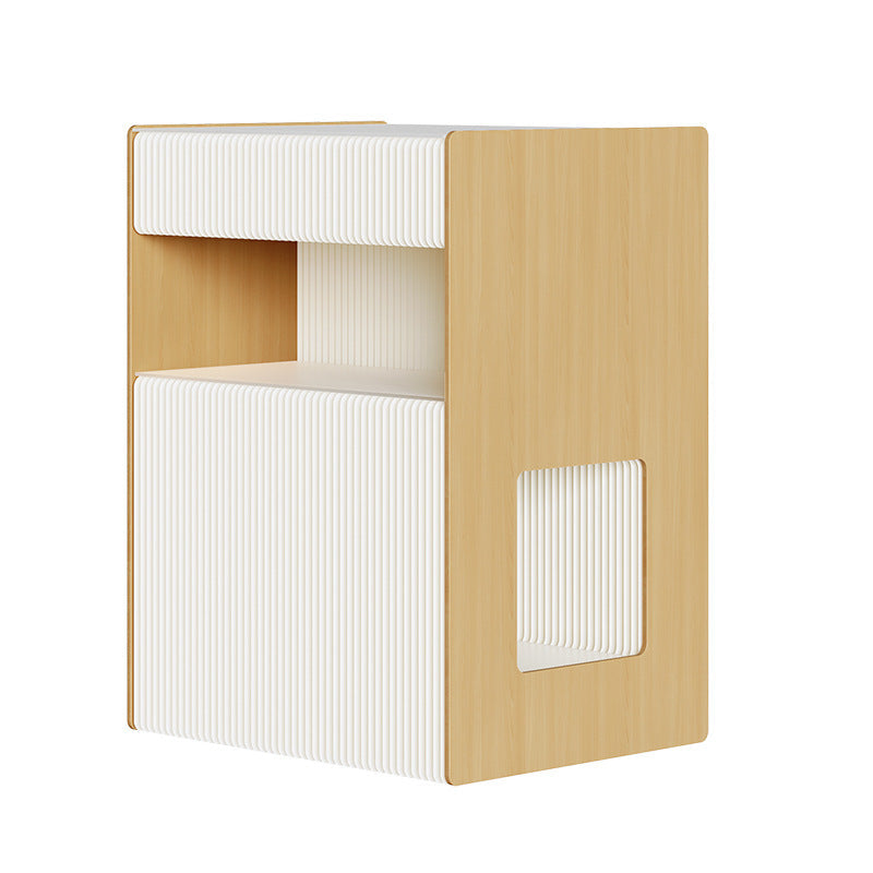Contemporary Creative Kraft Paper Wood PS Board Rectangular Nightstand With 2 Tiers For Bedroom