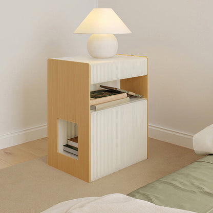 Contemporary Creative Kraft Paper Wood PS Board Rectangular Nightstand With 2 Tiers For Bedroom