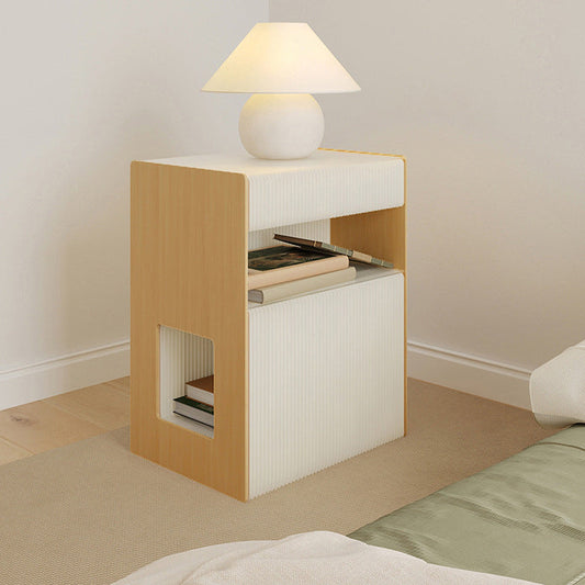 Contemporary Creative Kraft Paper Wood PS Board Rectangular Nightstand With 2 Tiers For Bedroom