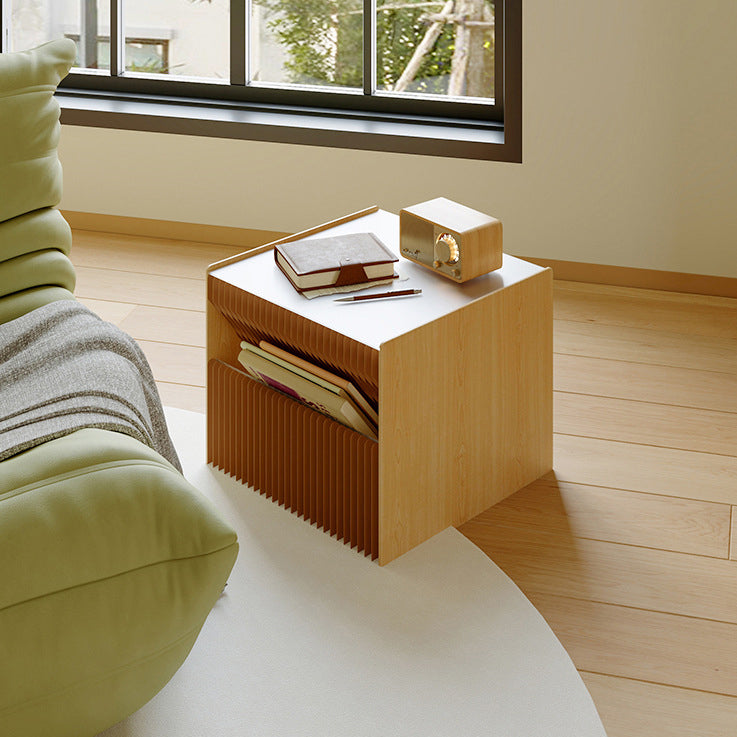 Contemporary Creative Kraft Paper Wood PS Board Rectangular Nightstand With 2 Tiers For Bedroom