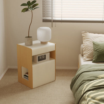 Contemporary Creative Kraft Paper Wood PS Board Rectangular Nightstand With 2 Tiers For Bedroom
