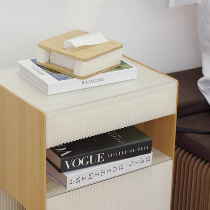 Contemporary Creative Kraft Paper Wood PS Board Rectangular Nightstand With 2 Tiers For Bedroom