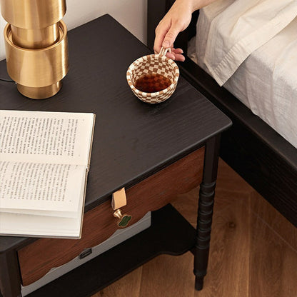 Traditional Vintage Solid Wood Wavy Square Cylinder Nightstand 2-Tier For Bedroom