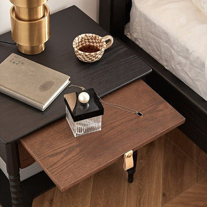 Traditional Vintage Solid Wood Wavy Square Cylinder Nightstand 2-Tier For Bedroom