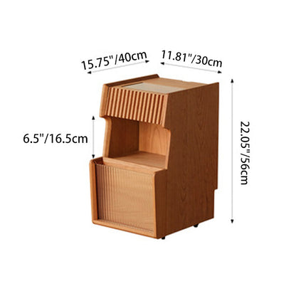 Traditional Japanese Cherry Wood Glass Wave Shape Nightstand 2-Tier For Bedroom