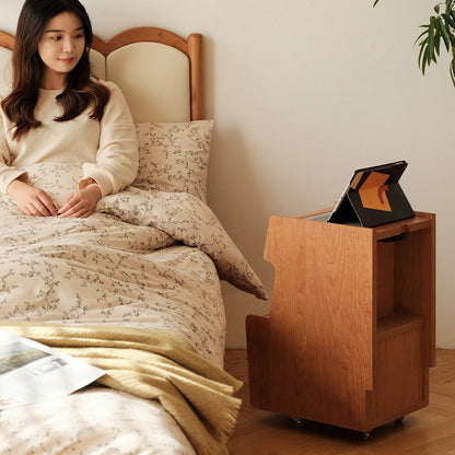 Traditional Japanese Cherry Wood Glass Wave Shape Nightstand 2-Tier For Bedroom