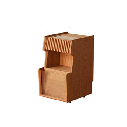 Traditional Japanese Cherry Wood Glass Wave Shape Nightstand 2-Tier For Bedroom