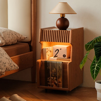 Traditional Japanese Cherry Wood Glass Wave Shape Nightstand 2-Tier For Bedroom