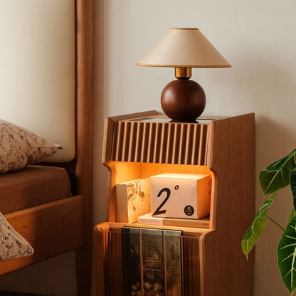 Traditional Japanese Cherry Wood Glass Wave Shape Nightstand 2-Tier For Bedroom