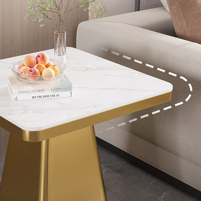 Modern Minimalist Sintered Stone Carbon Steel Square End Table 1-Tier For Bedroom & Living Room