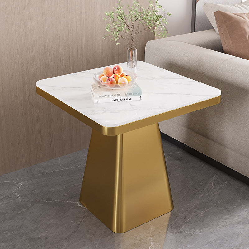 Modern Minimalist Sintered Stone Carbon Steel Square End Table 1-Tier For Bedroom & Living Room