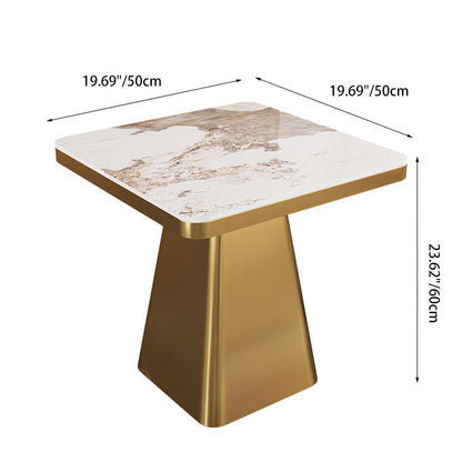 Modern Minimalist Sintered Stone Carbon Steel Square End Table 1-Tier For Bedroom & Living Room