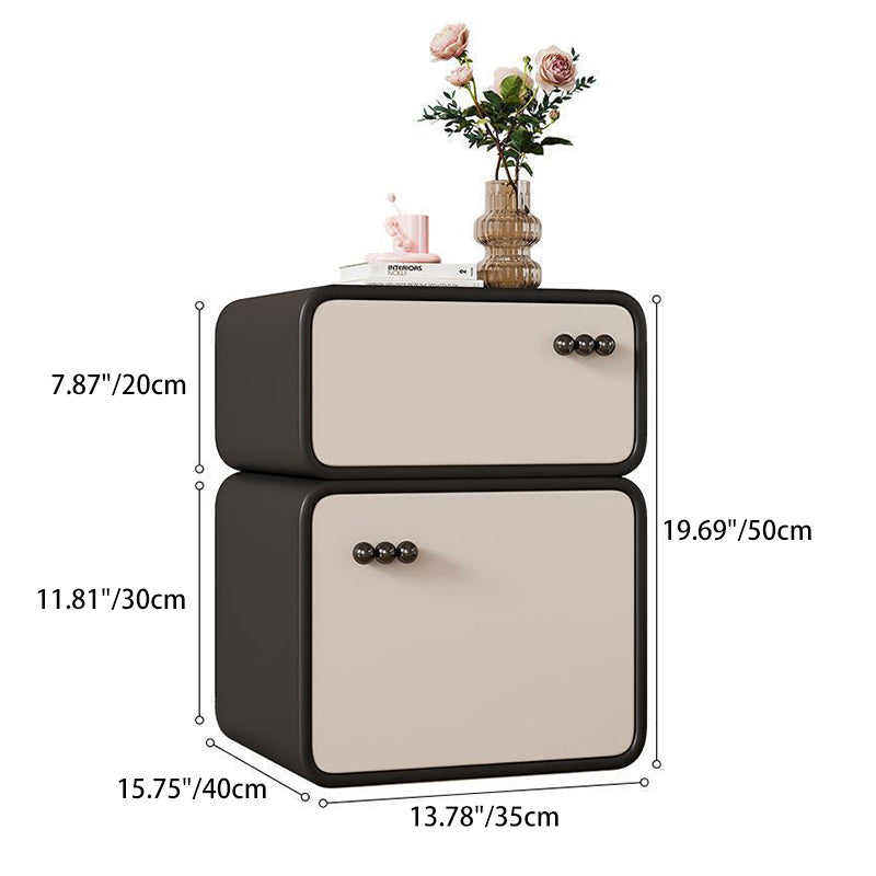 Modern Luxury Faux Leather Solid Wood Rounded Nightstand With 2 Drawers For Bedroom