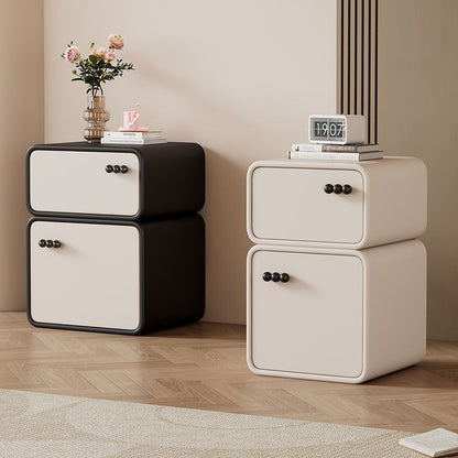 Modern Luxury Faux Leather Solid Wood Rounded Nightstand With 2 Drawers For Bedroom