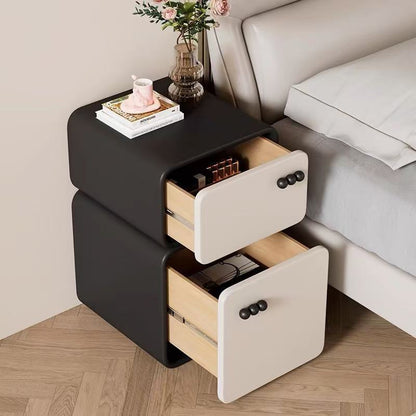 Modern Luxury Faux Leather Solid Wood Rounded Nightstand With 2 Drawers For Bedroom