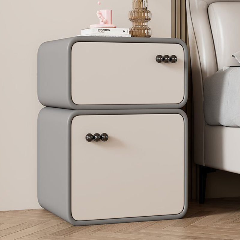 Modern Luxury Faux Leather Solid Wood Rounded Nightstand With 2 Drawers For Bedroom