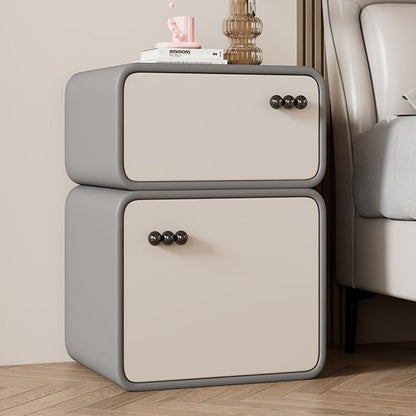 Modern Luxury Faux Leather Solid Wood Rounded Nightstand With 2 Drawers For Bedroom