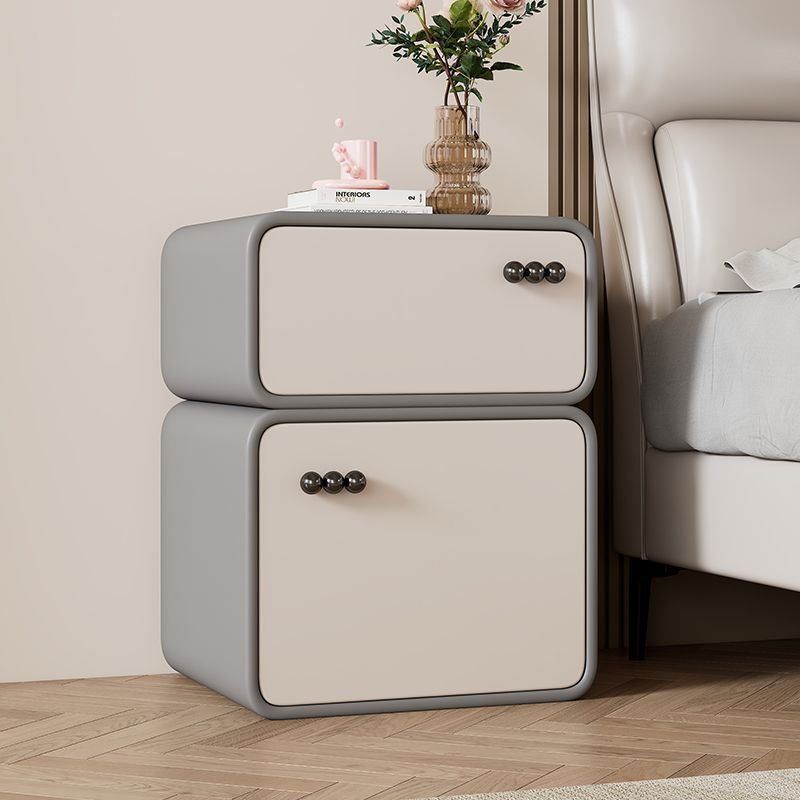 Modern Luxury Faux Leather Solid Wood Rounded Nightstand With 2 Drawers For Bedroom