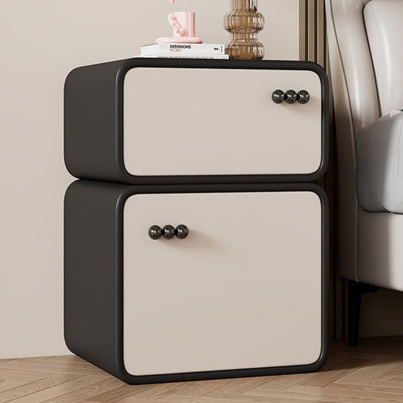 Modern Luxury Faux Leather Solid Wood Rounded Nightstand With 2 Drawers For Bedroom
