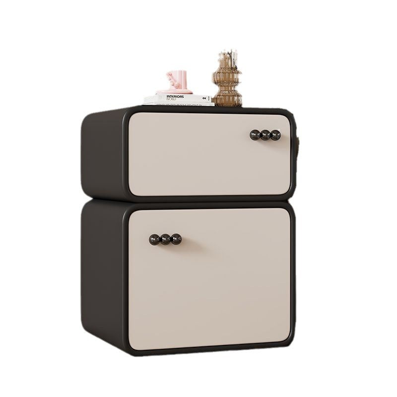 Modern Luxury Faux Leather Solid Wood Rounded Nightstand With 2 Drawers For Bedroom