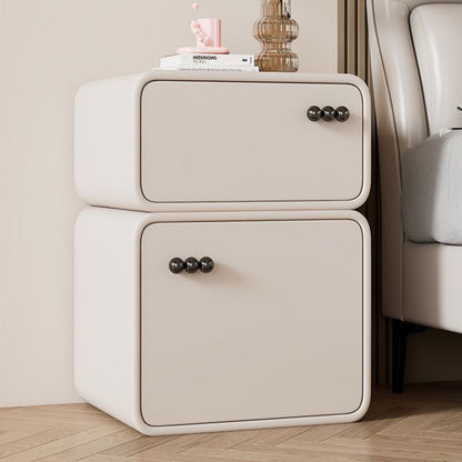 Modern Luxury Faux Leather Solid Wood Rounded Nightstand With 2 Drawers For Bedroom