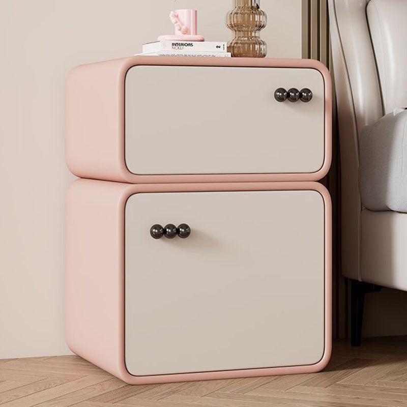 Modern Luxury Faux Leather Solid Wood Rounded Nightstand With 2 Drawers For Bedroom