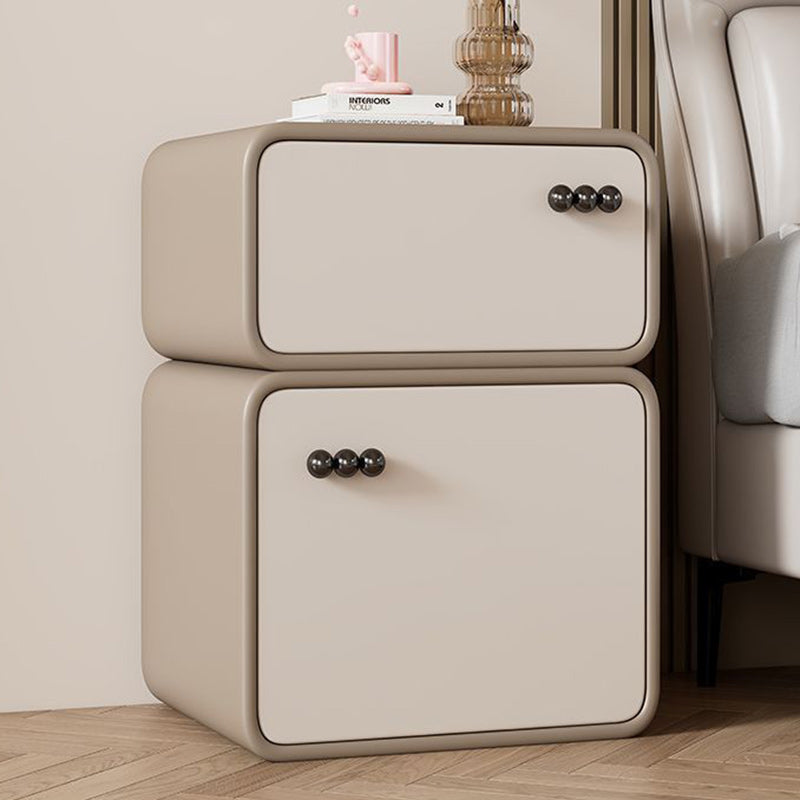 Modern Luxury Faux Leather Solid Wood Rounded Nightstand With 2 Drawers For Bedroom