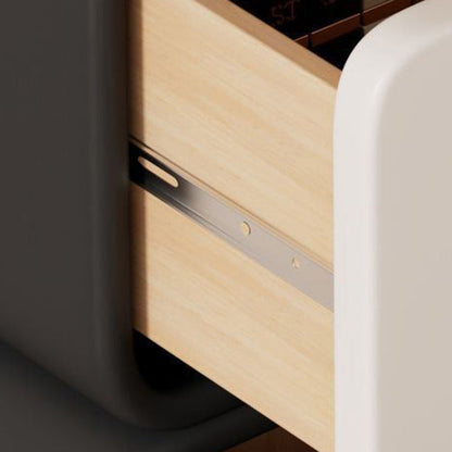 Modern Luxury Faux Leather Solid Wood Rounded Nightstand With 2 Drawers For Bedroom