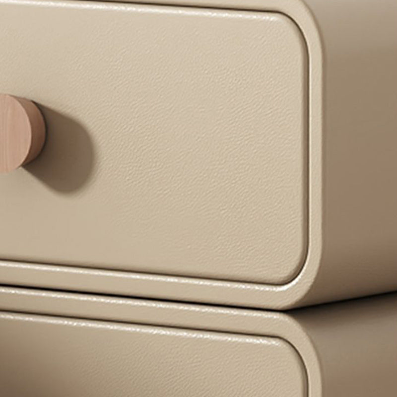 Modern Minimalist Faux Leather Solid Wood Rounded Nightstand With 2-Drawers For Bedroom
