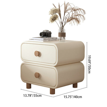 Modern Minimalist Faux Leather Solid Wood Rounded Nightstand With 2-Drawers For Bedroom