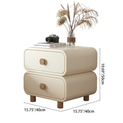 Modern Minimalist Faux Leather Solid Wood Rounded Nightstand With 2-Drawers For Bedroom
