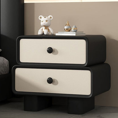 Modern Minimalist Faux Leather Solid Wood Stacked Cylinder Nightstand With 2 Drawers For Bedroom