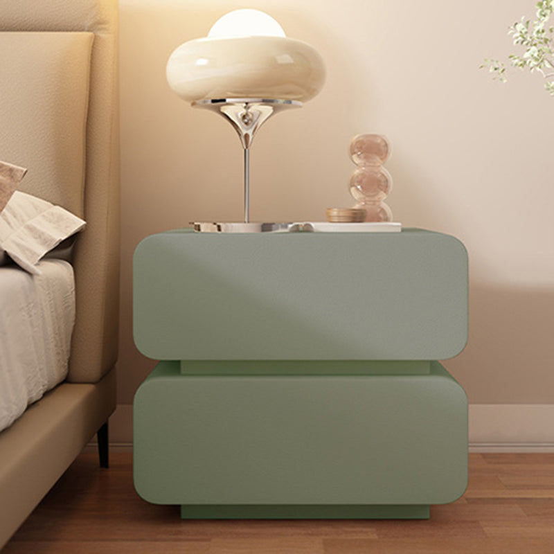 Modern Minimalist Solid Wood Faux Leather Metal Rounded Nightstand With 2 Drawers For Bedroom