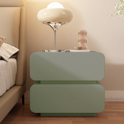 Modern Minimalist Solid Wood Faux Leather Metal Rounded Nightstand With 2 Drawers For Bedroom