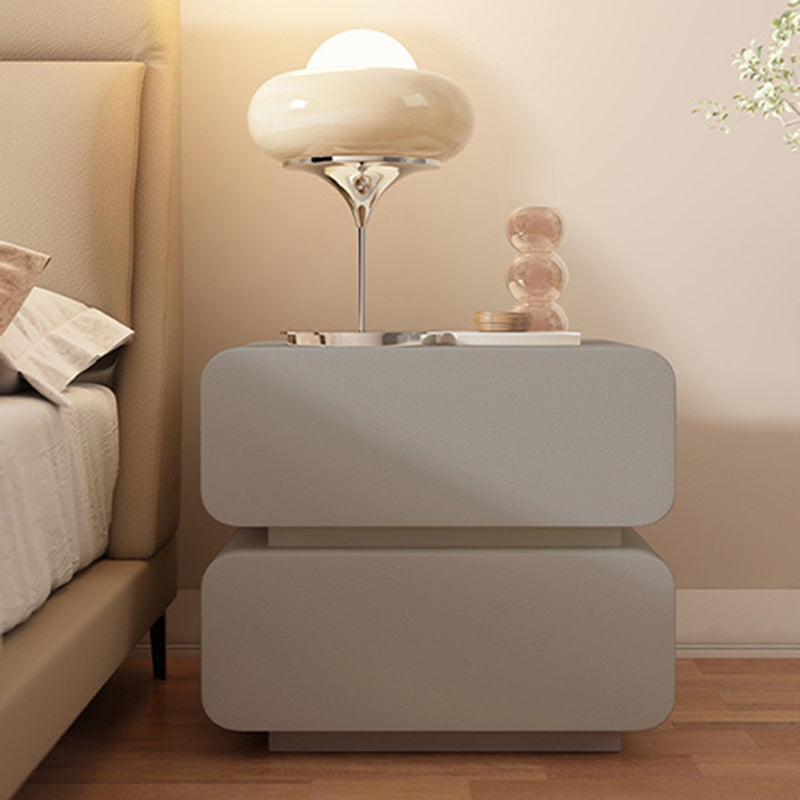 Modern Minimalist Solid Wood Faux Leather Metal Rounded Nightstand With 2 Drawers For Bedroom