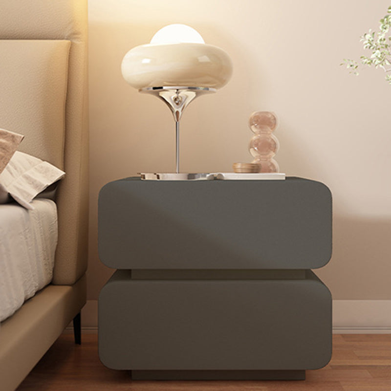 Modern Minimalist Solid Wood Faux Leather Metal Rounded Nightstand With 2 Drawers For Bedroom